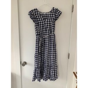 Old Navy Faux Wrap Dress Navy Gingham